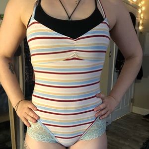 Sleeveless stripped bodysuit